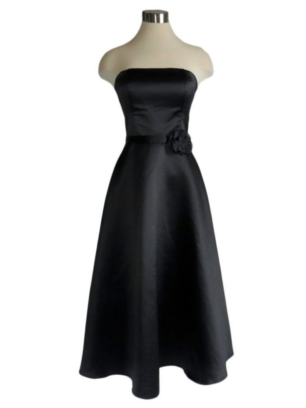 Vintage Scott McClintock Black Strapless Fit and Flare Formal Satin Midi Dress 6